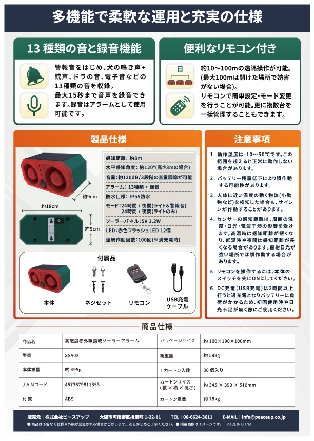SSA02 仕様書 裏面・スペック